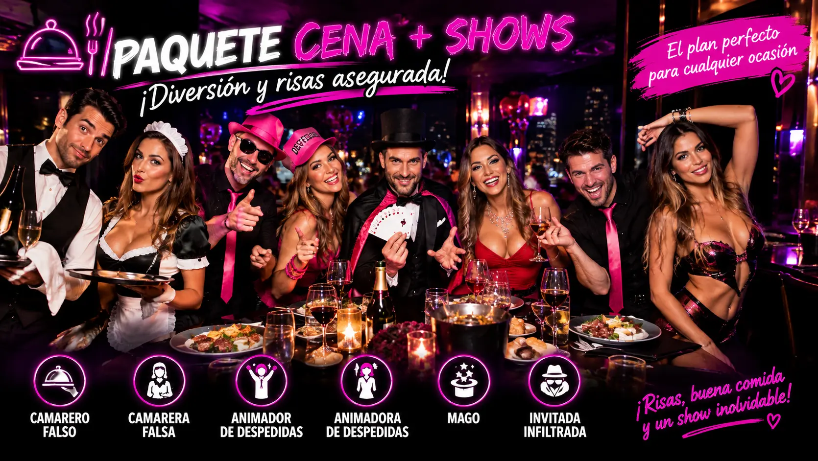 paquete-cena-show-humor Paquete cena y show con una experiencia de entretenimiento, buena comida y espectáculo para disfrutar de una noche divertida e inolvidable.